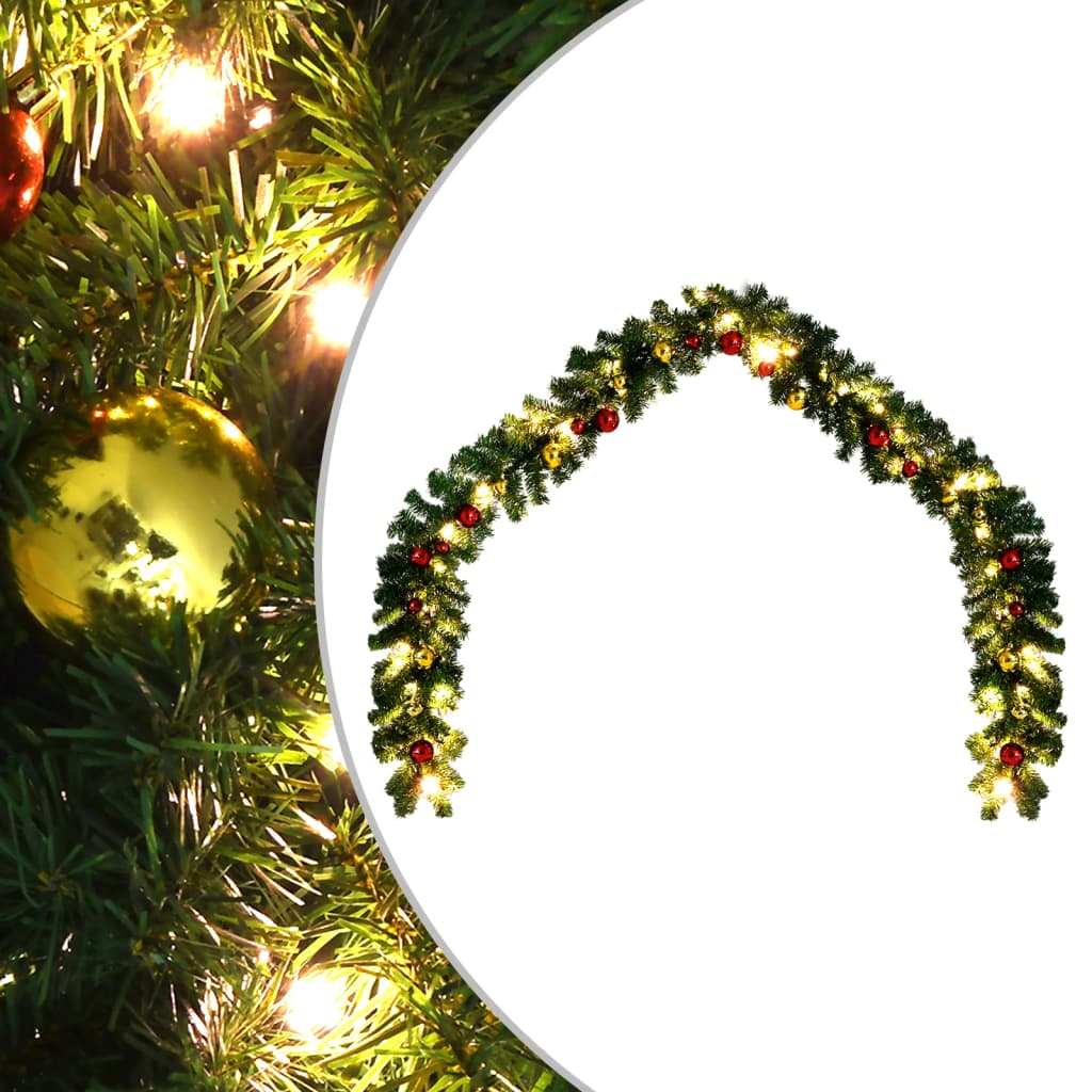 Christmas Garland Decorated With Baubles And Led Lights