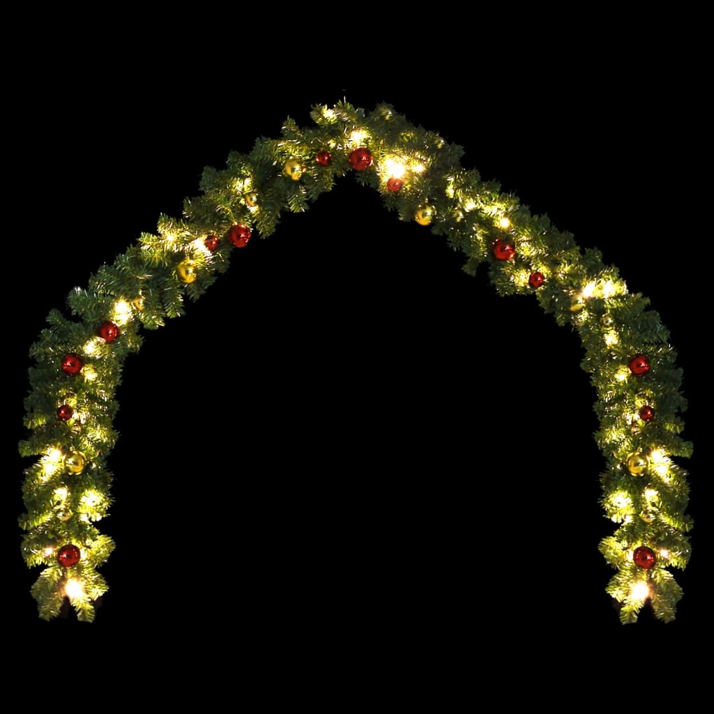 Christmas Garland Decorated With Baubles And Led Lights