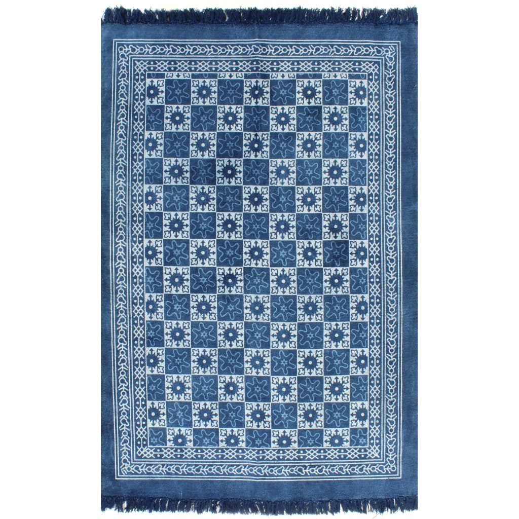 Kilim Rug Cotton With Pattern Blue