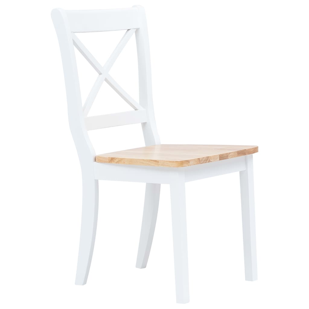 Dining Chairs 2 pcs White and Light Wood Solid Rubber Wood