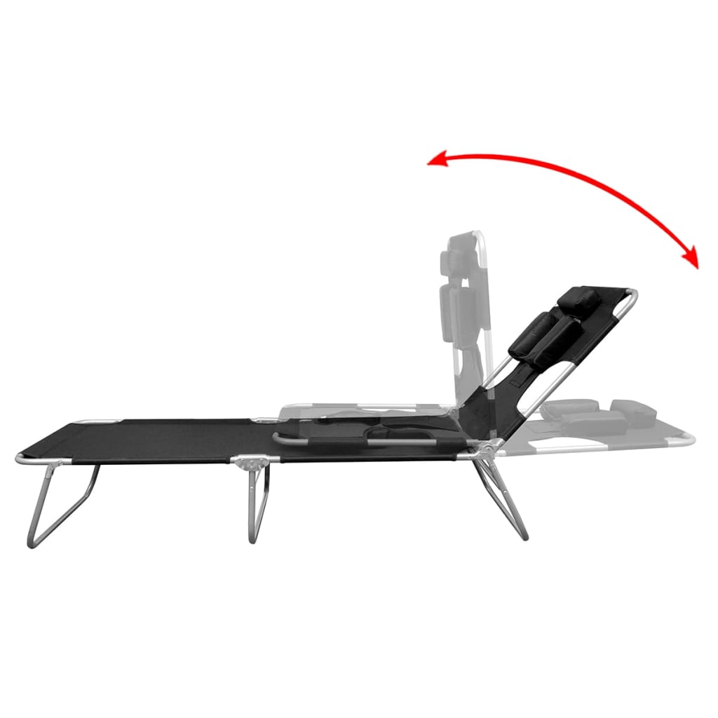 Folding Sun Lounger With Head Cushion Powder-Coated Steel