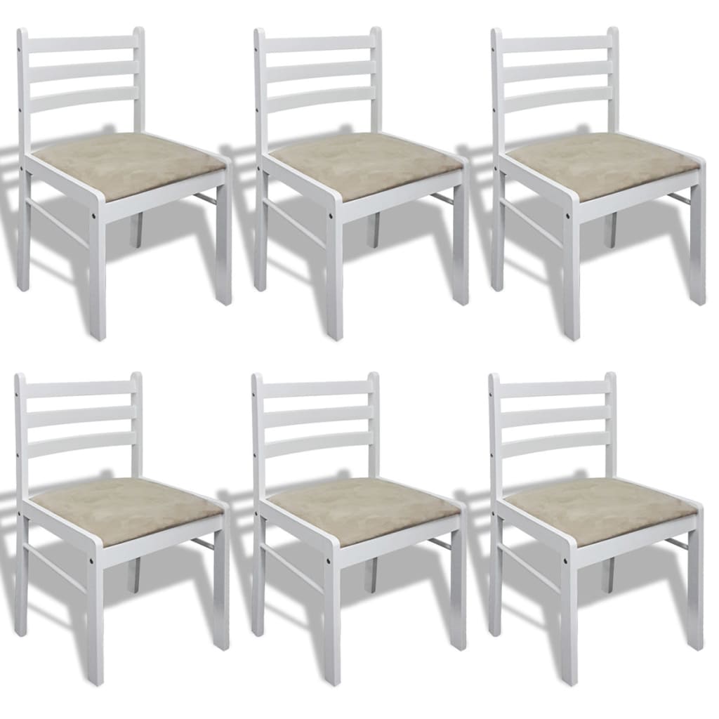 Dining Chairs 6 pcs White Solid Wood and Velvet