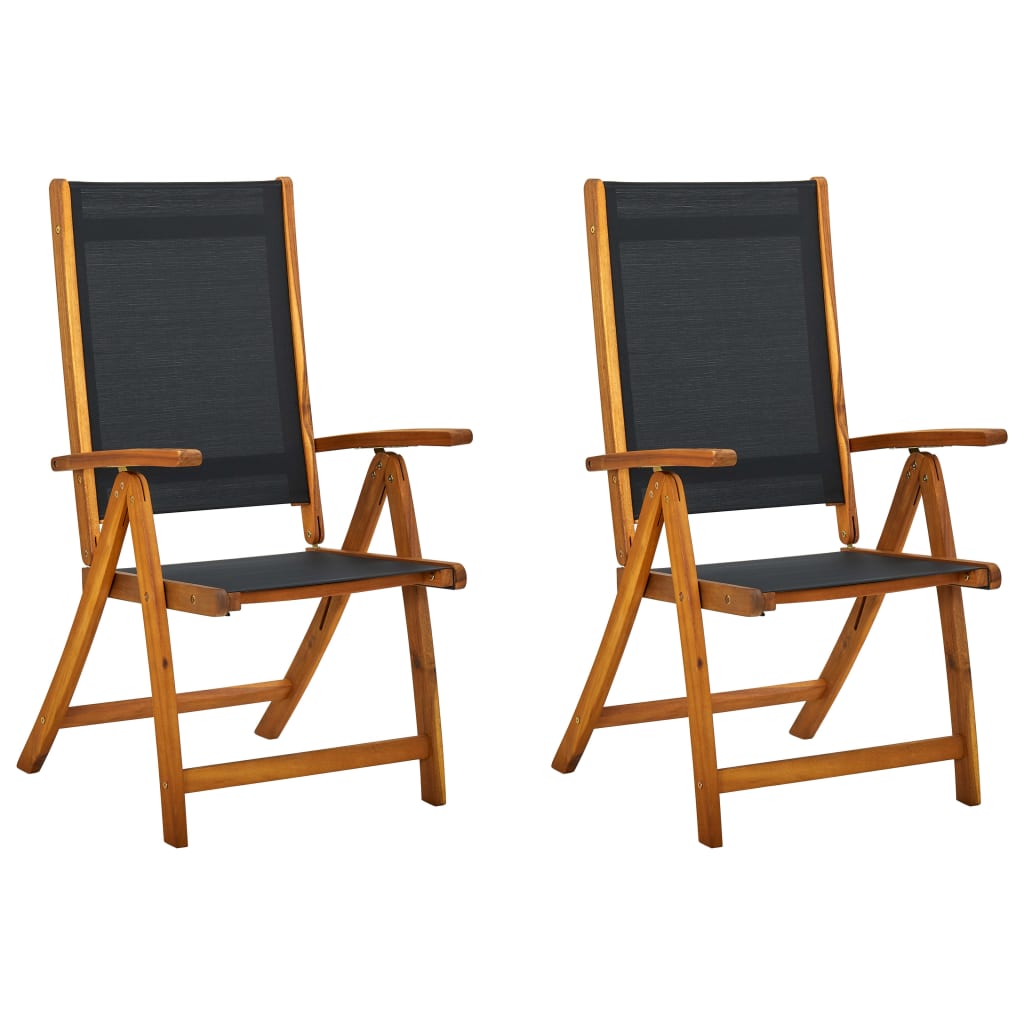 Folding Garden Chairs 2 pcs Solid Acacia Wood and Textilene
