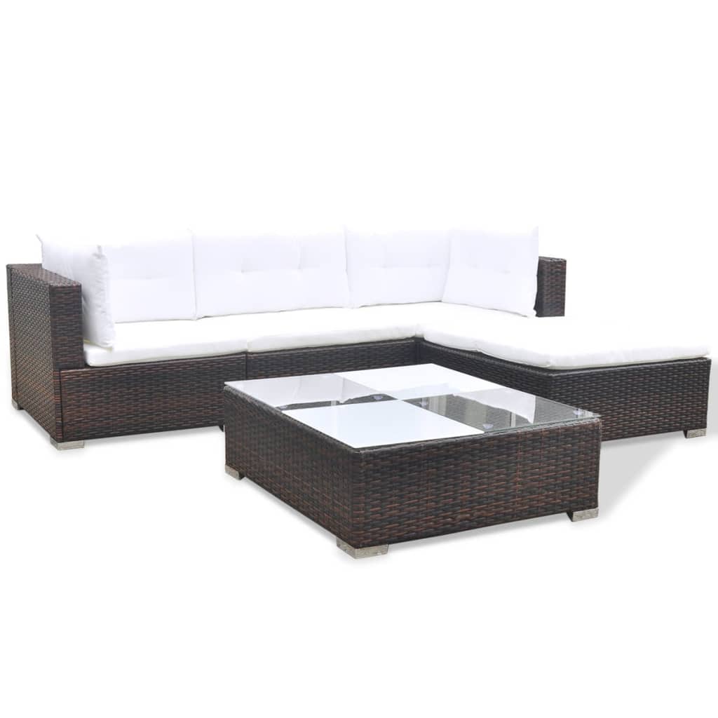 5 Piece Garden Lounge Set With Cushions Poly Rattan