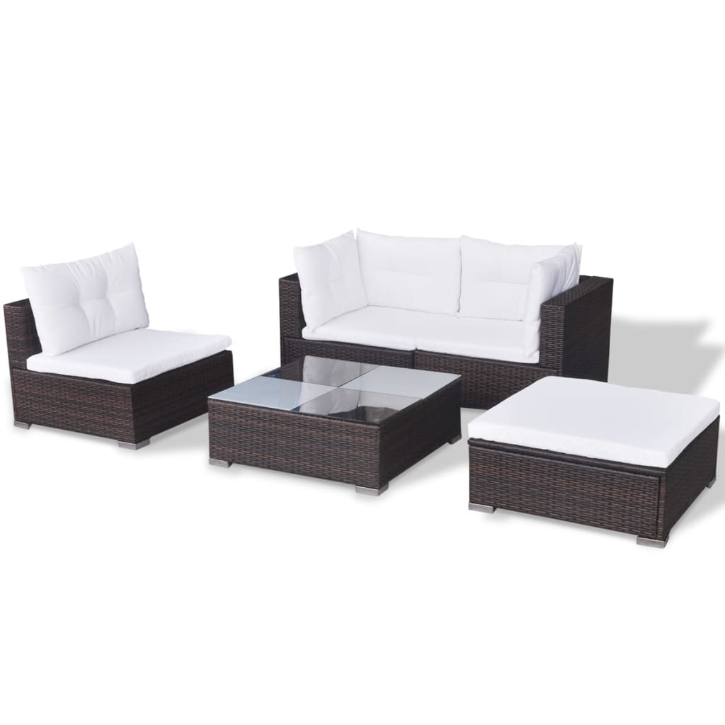 5 Piece Garden Lounge Set With Cushions Poly Rattan