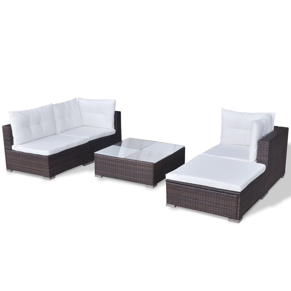 5 Piece Garden Lounge Set With Cushions Poly Rattan