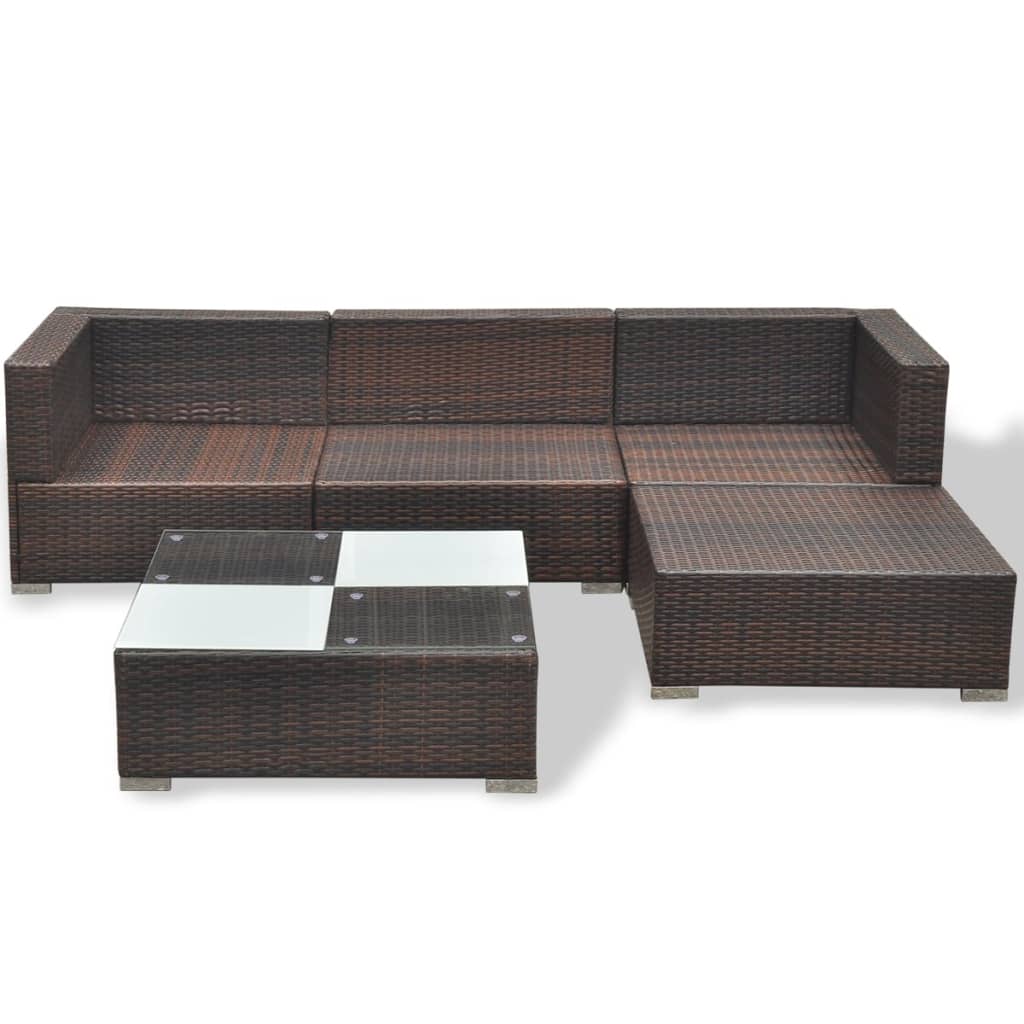 5 Piece Garden Lounge Set With Cushions Poly Rattan