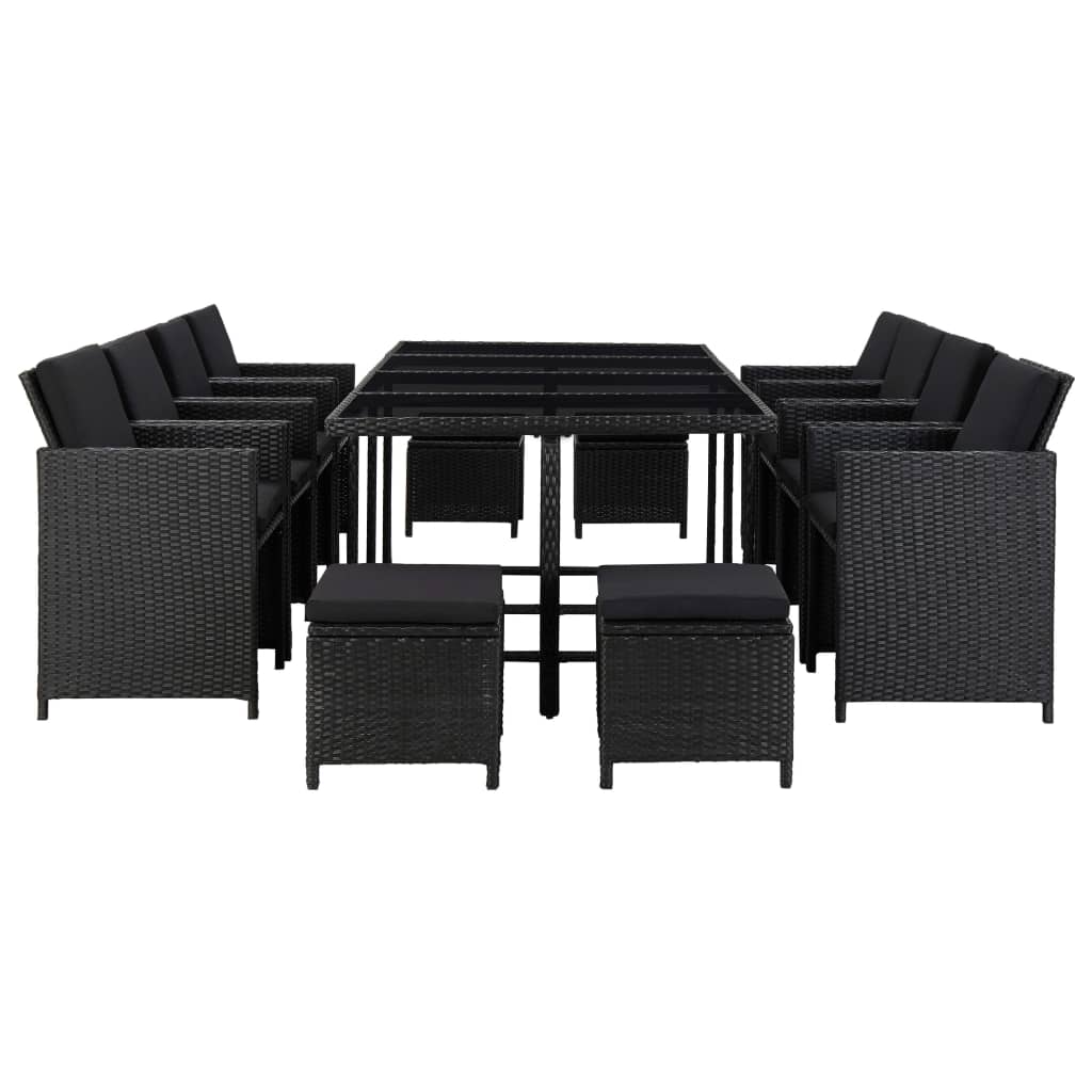 13 Piece Outdoor Dining Set with Cushions Poly Rattan Black