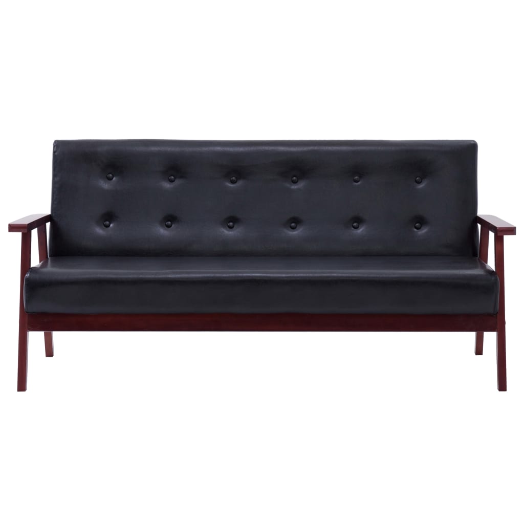Sofa Set 3 Piece Black Faux Leather