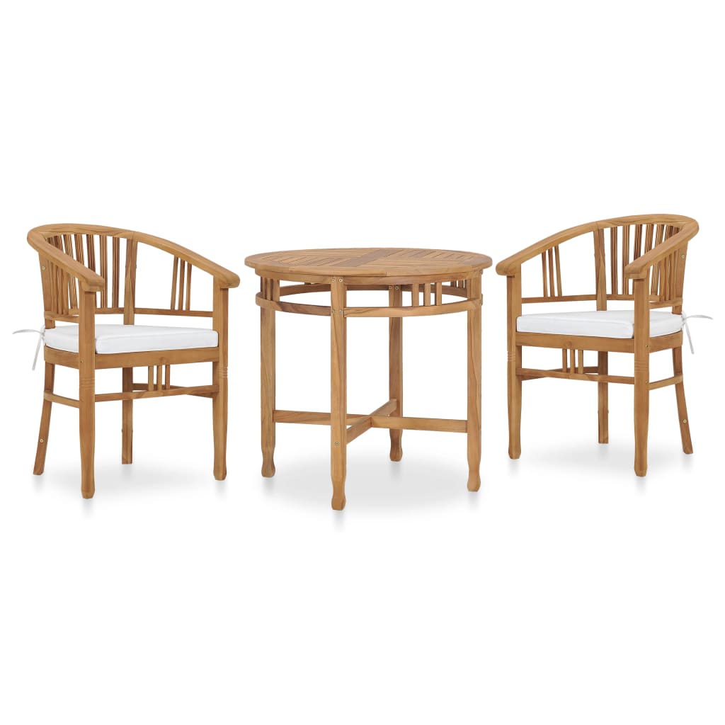 3 Piece Garden Dining Set With Cushions Solid Teak Wood