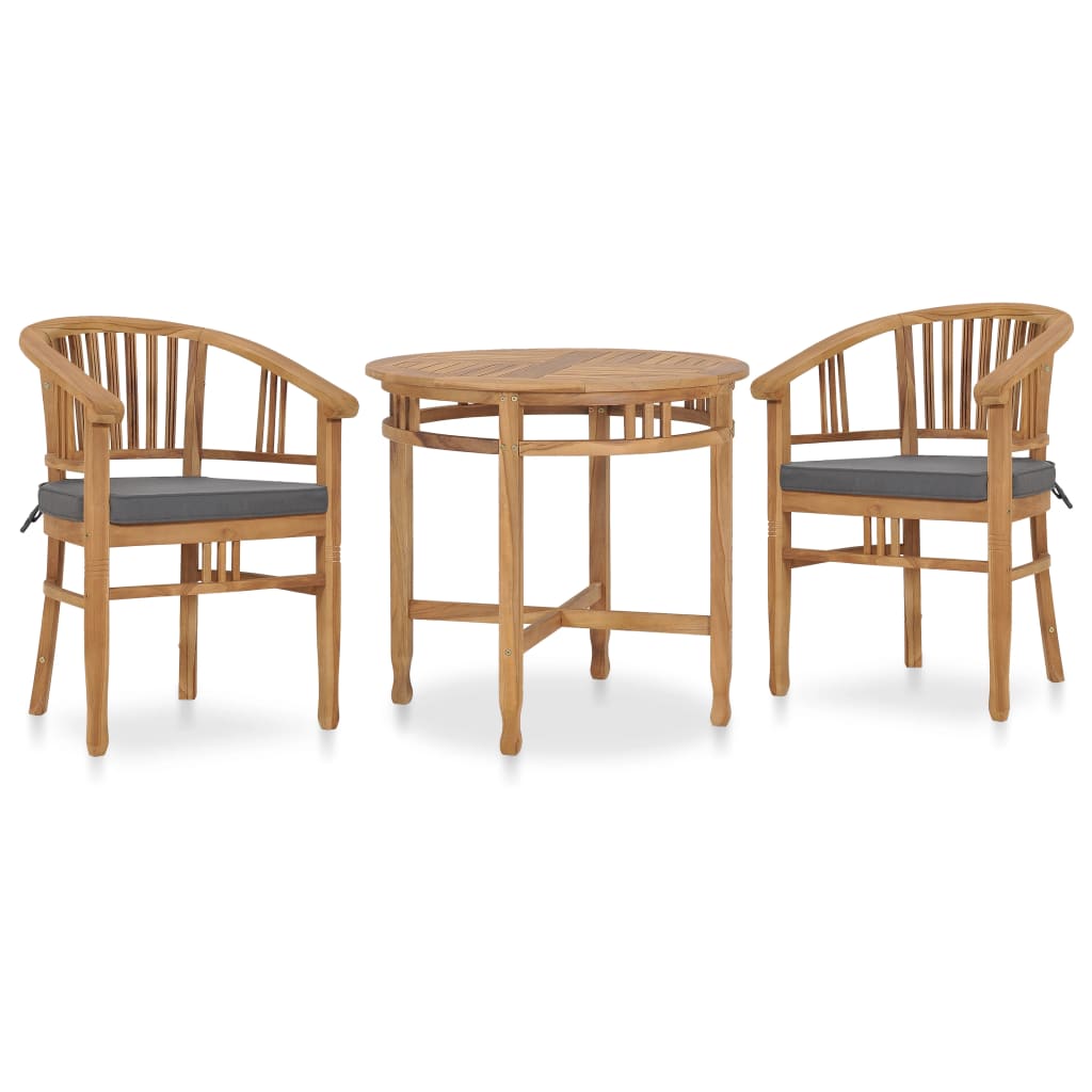 3 Piece Garden Dining Set With Cushions Solid Teak Wood