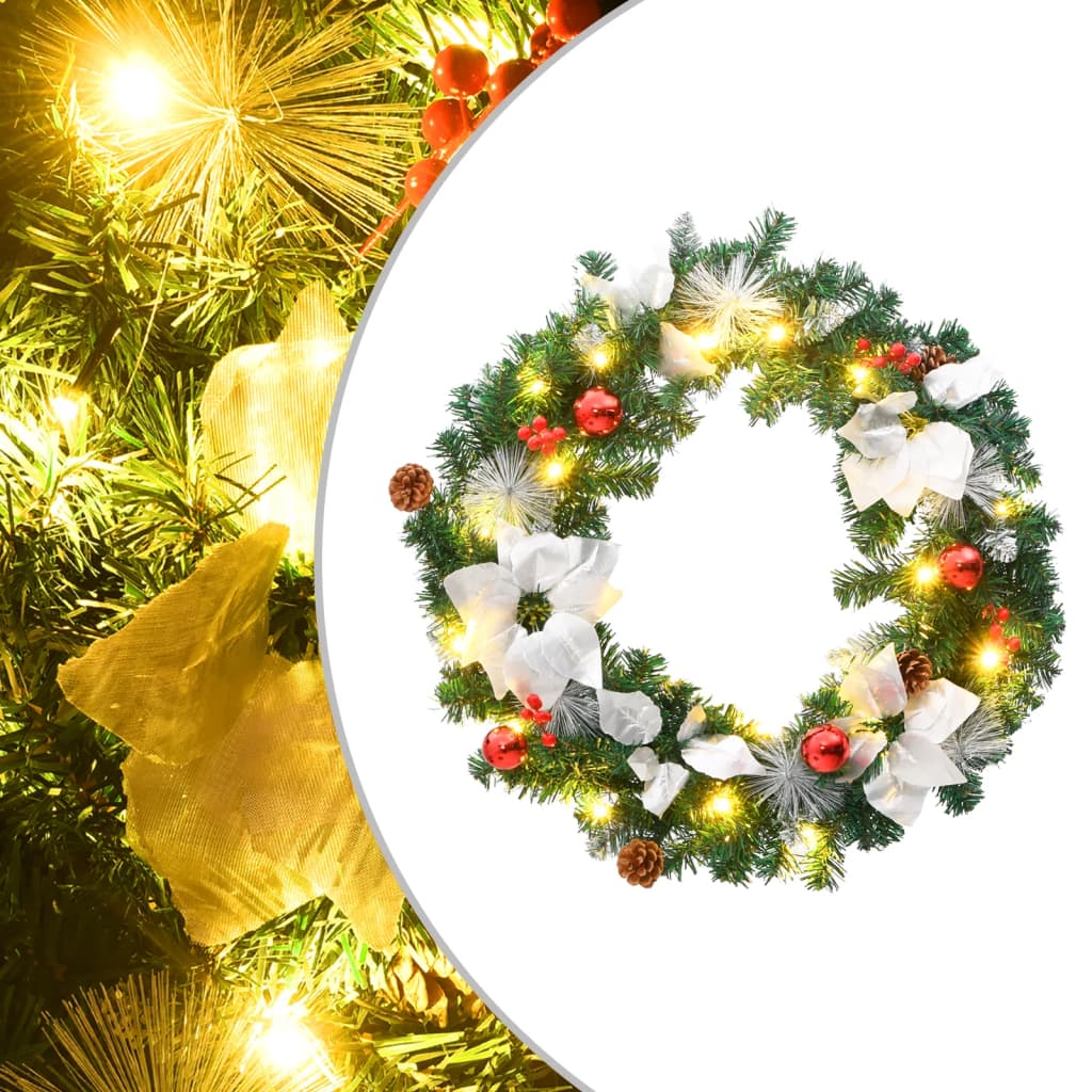 Christmas Wreath With Led Lights Green 60 Cm Pvc