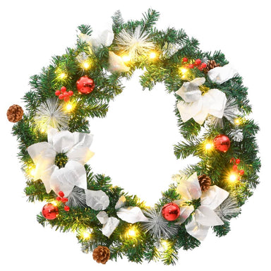 Christmas Wreath With Led Lights Green 60 Cm Pvc