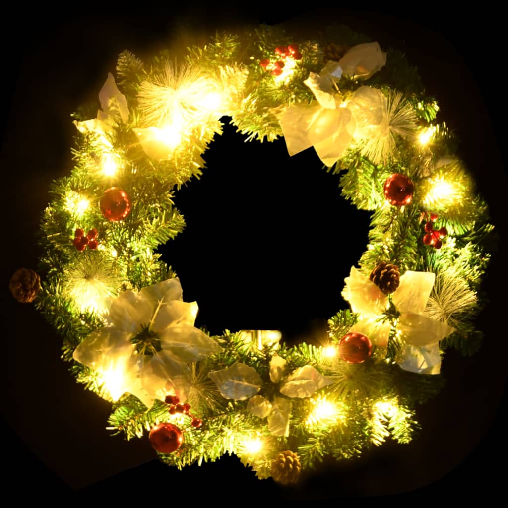 Christmas Wreath With Led Lights Green 60 Cm Pvc