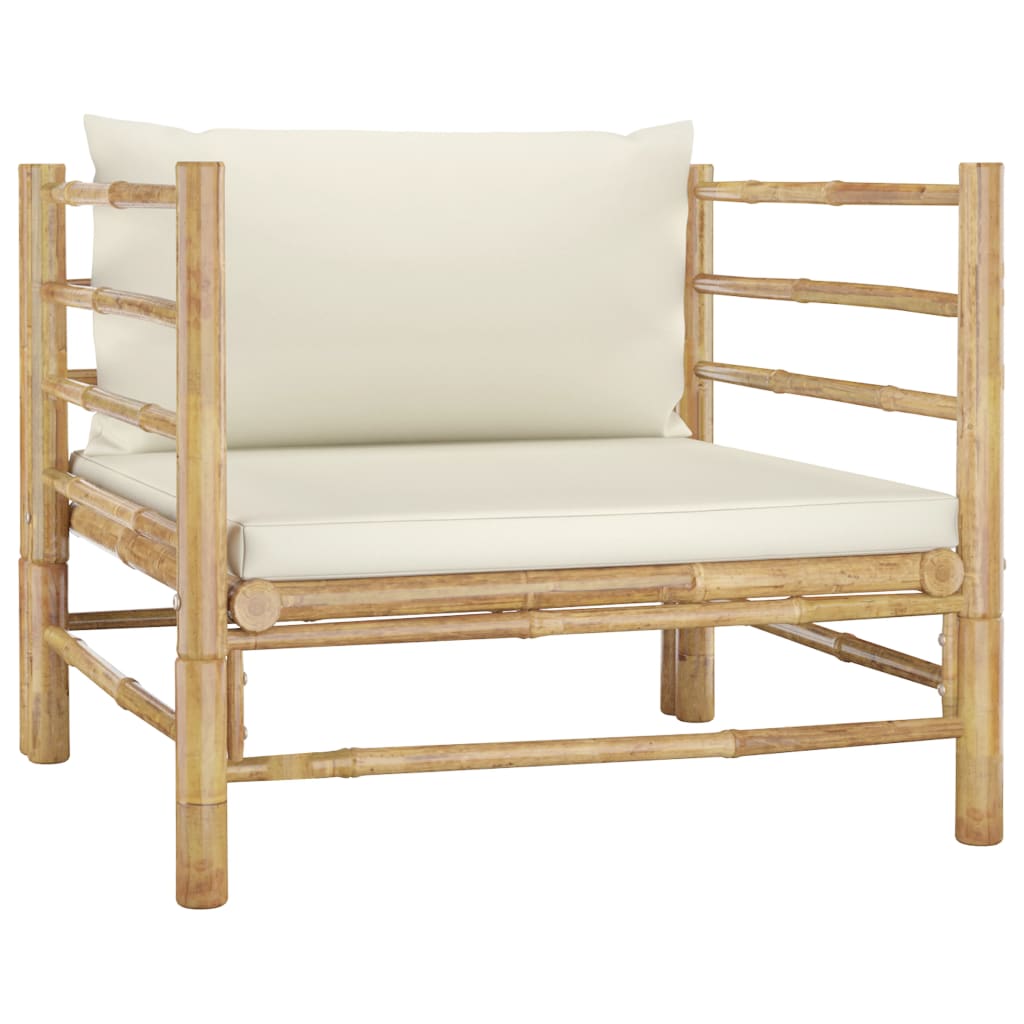 6 Piece Garden Lounge Set with Cream White Cushions Bamboo