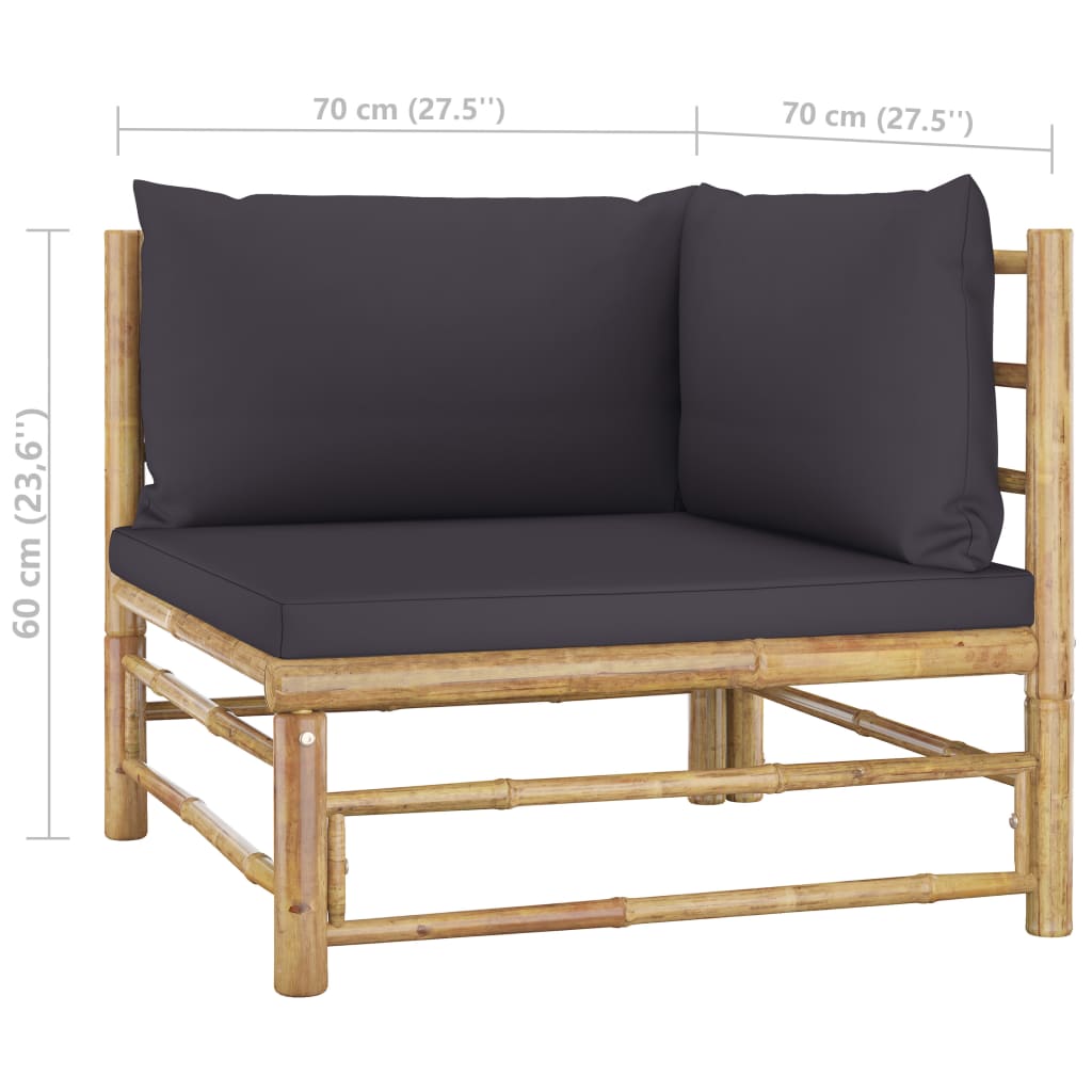 7 Piece Garden Lounge Set with Dark Grey Cushions Bamboo