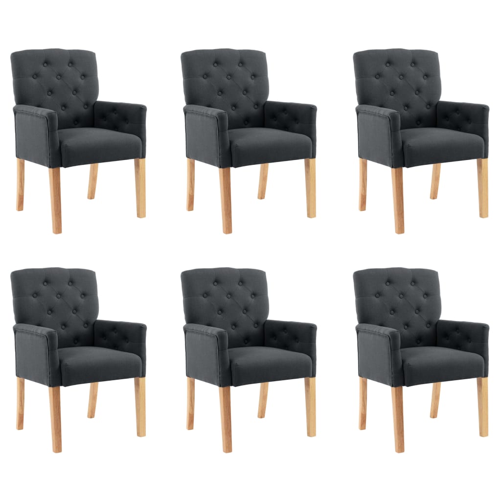 Dining Chairs with Armrests 6 pcs Grey Fabric