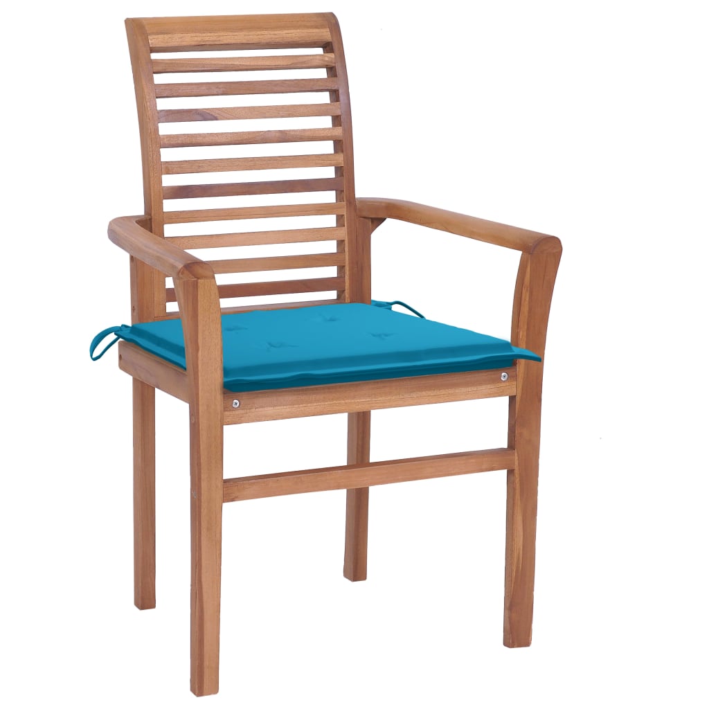Dining Chairs 2 pcs with Blue Cushions Solid Teak Wood