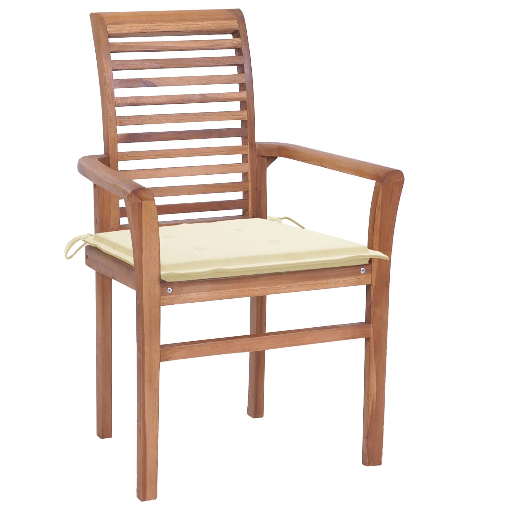 Dining Chairs 4 pcs with Cream Cushions Solid Teak Wood