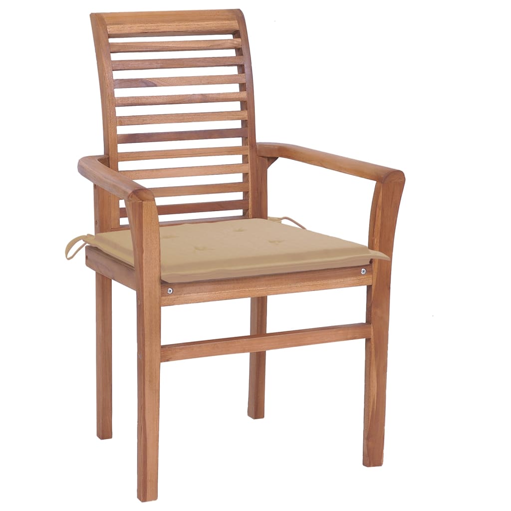 Dining Chairs 8 pcs with Beige Cushions Solid Teak Wood