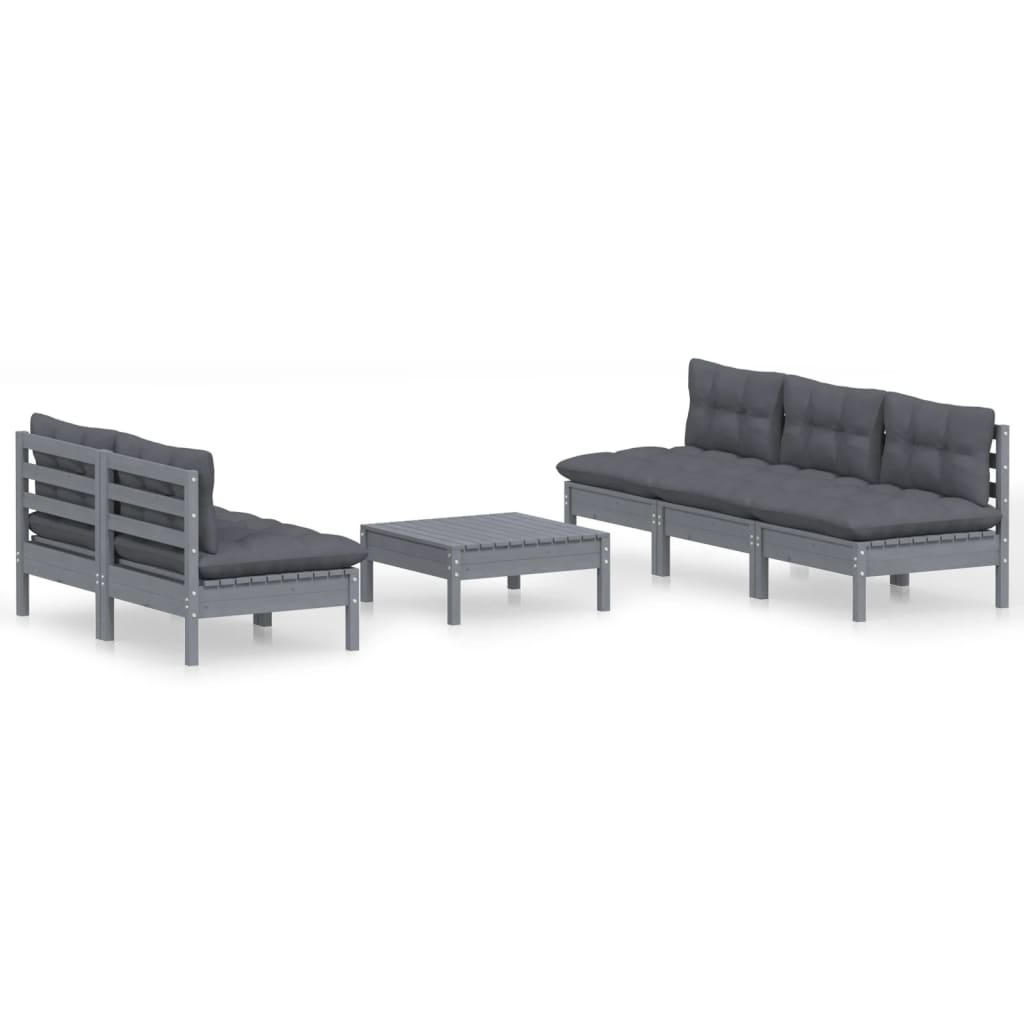 6 Piece Garden Lounge Set with Anthracite Cushions Pinewood
