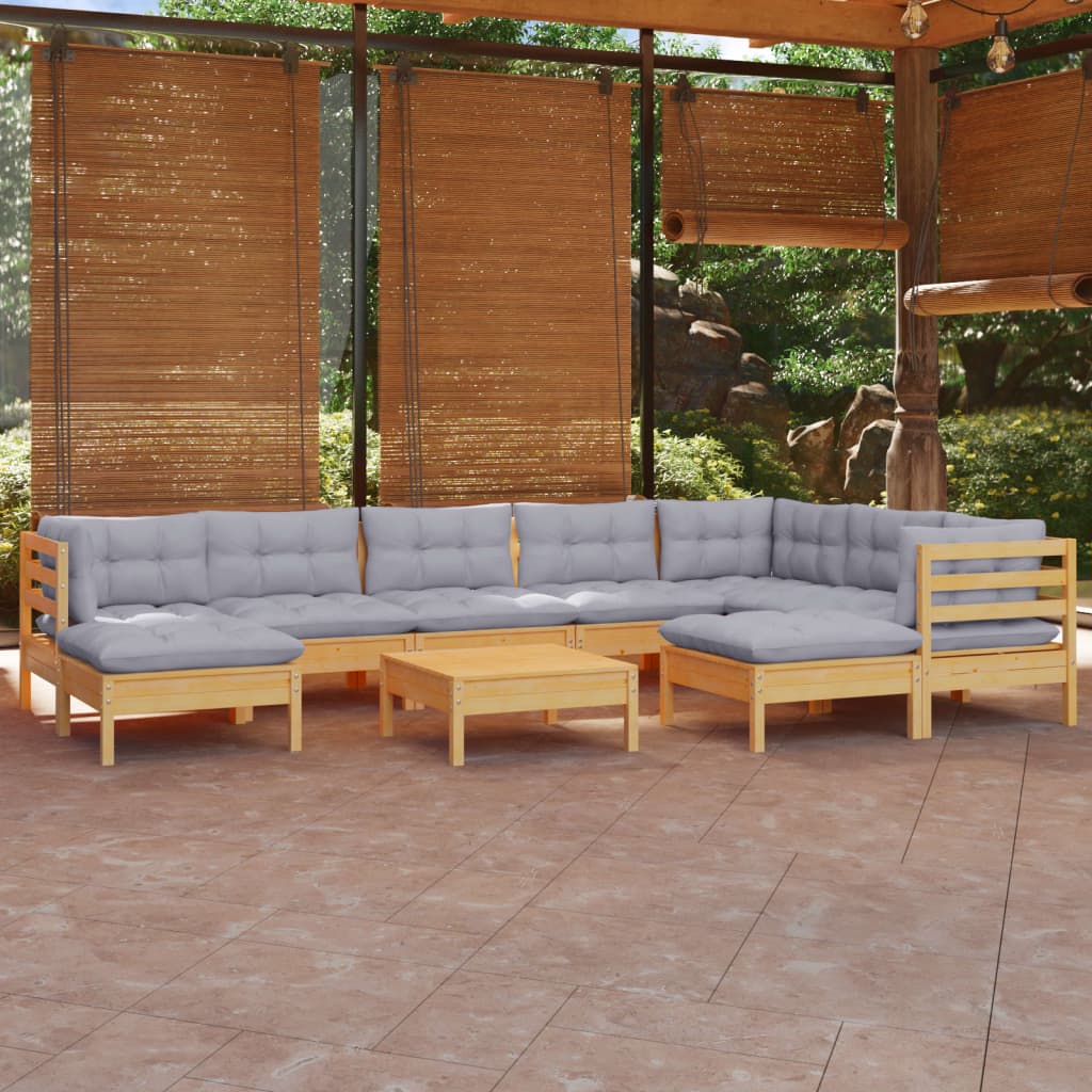 10 Piece Garden Lounge Set With Cushions Pinewood