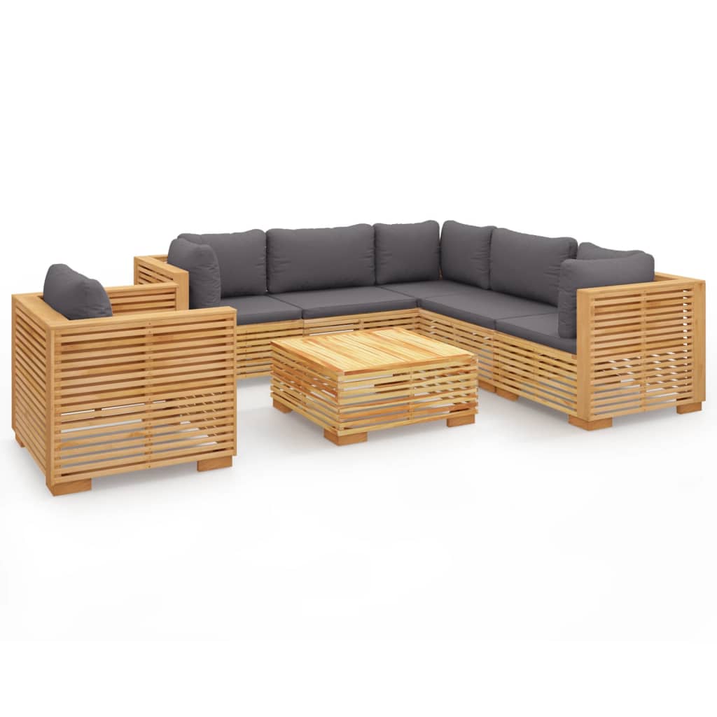 7 Piece Garden Lounge Set with Cushions Solid Teak Wood