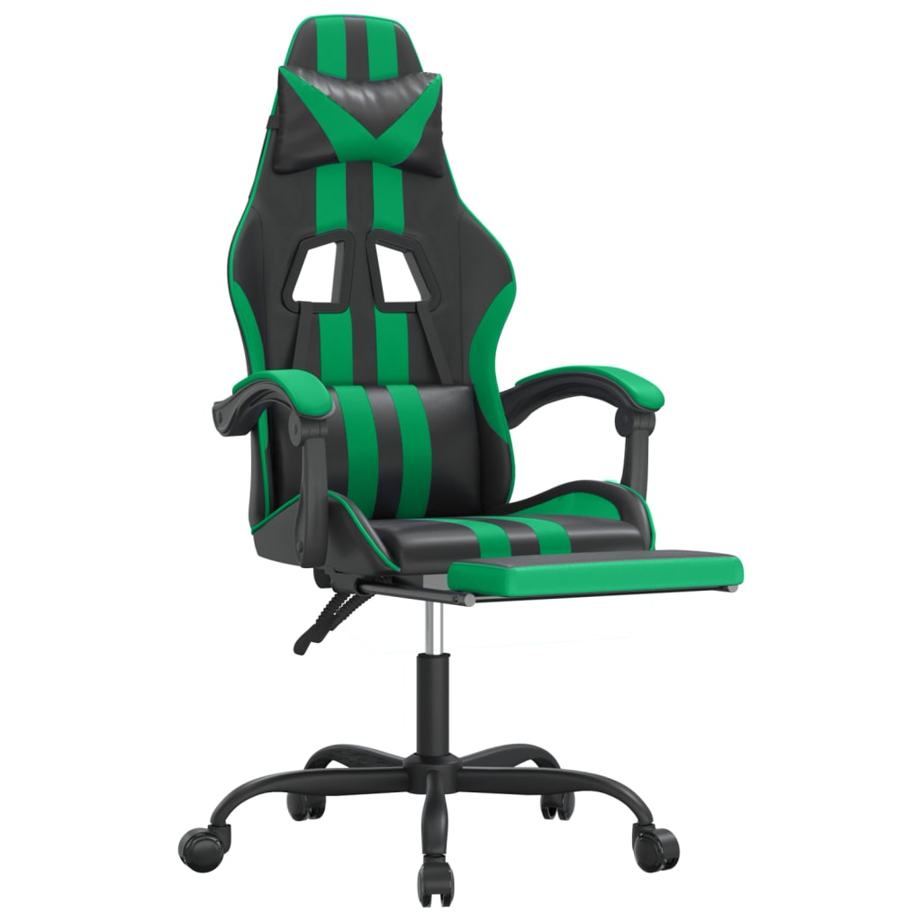 Swivel Gaming Chair with Footrest Black&Green Faux Leather