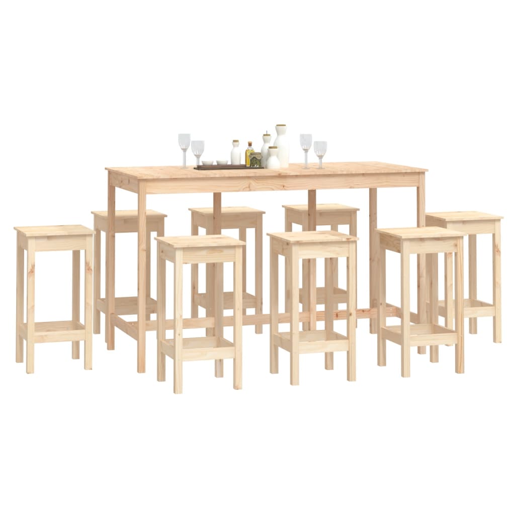 9 Piece Bar Set Solid Wood Pine