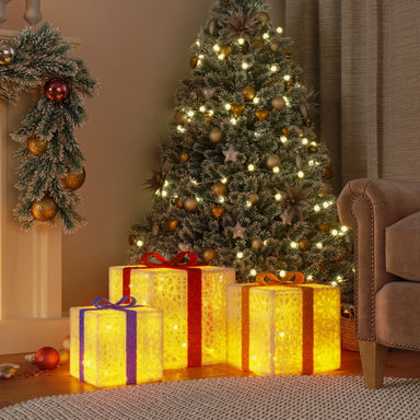 Lighted Christmas Boxes 3 Pcs 64 Leds Warm