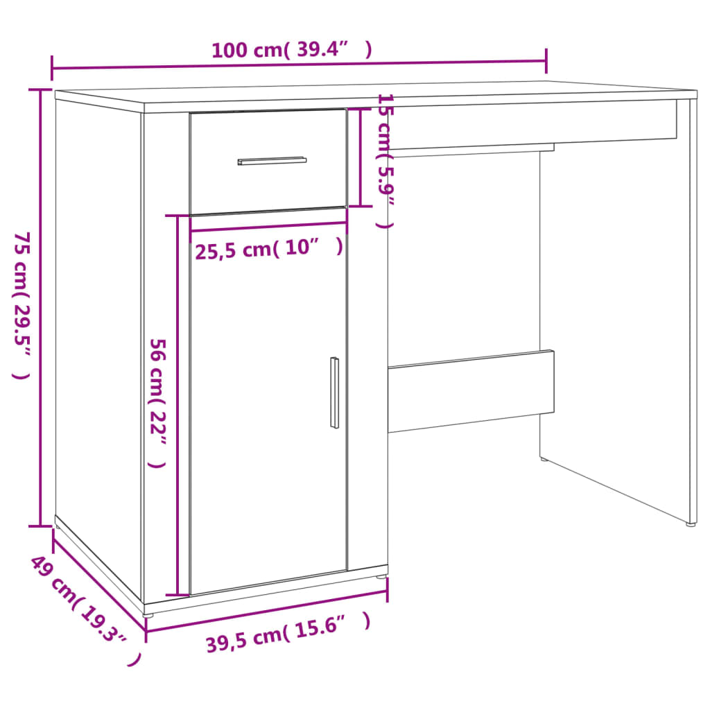 Desk With Cabinet Engineered Wood