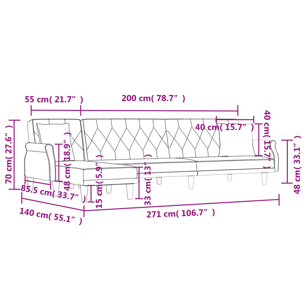 L-Shaped Sofa Bed 271X140X70 Cm Velvet