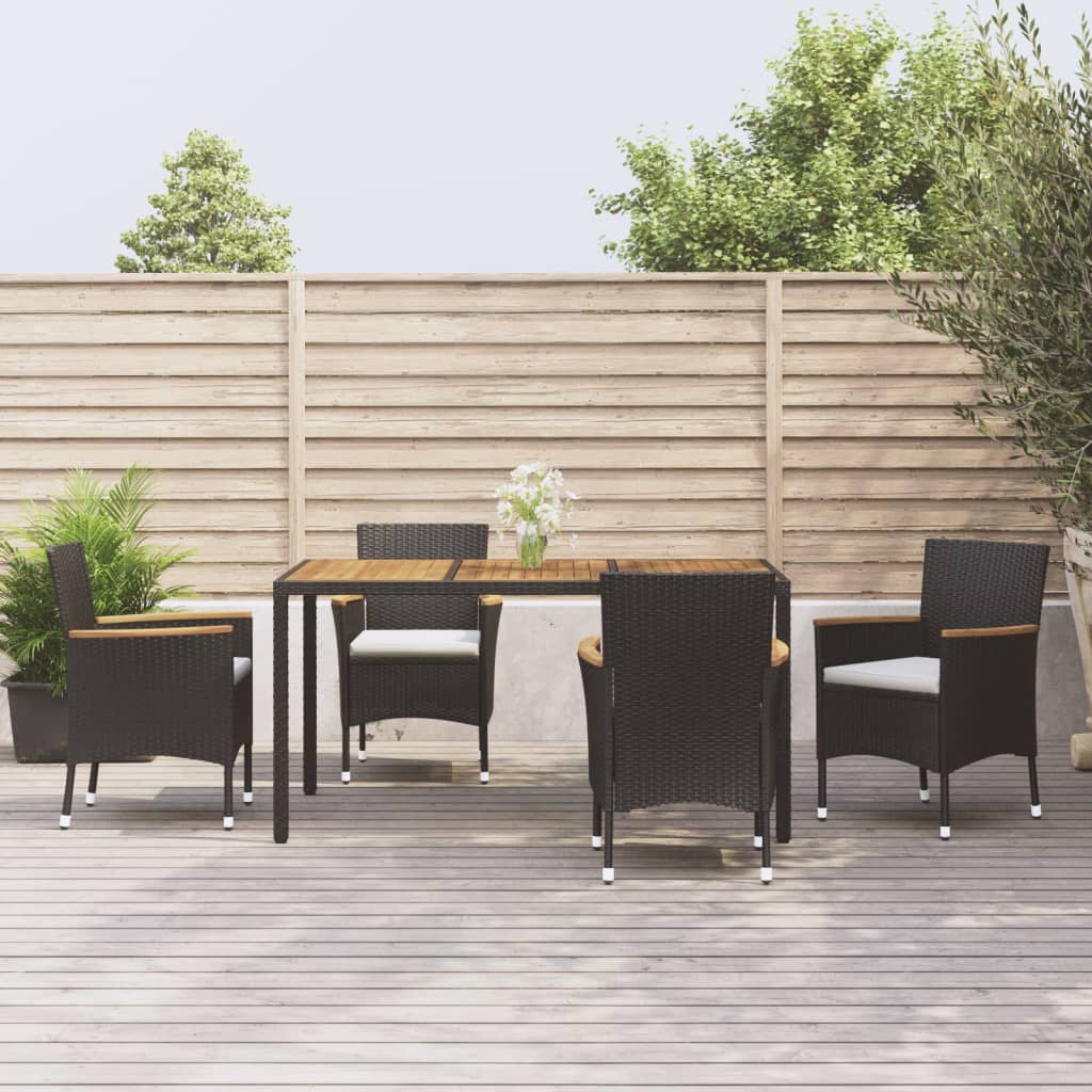 9 Piece Garden Dining Set With Cushions Black Poly Rattan