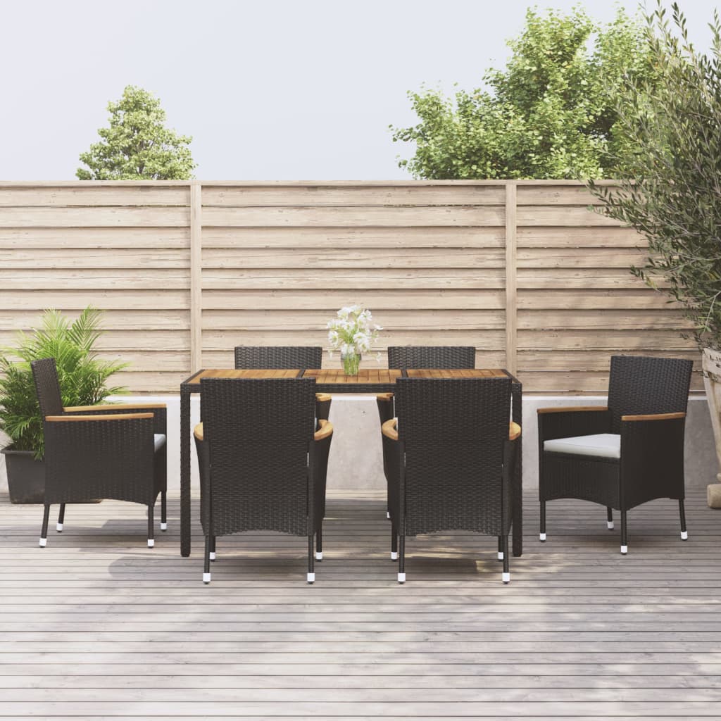 9 Piece Garden Dining Set With Cushions Black Poly Rattan