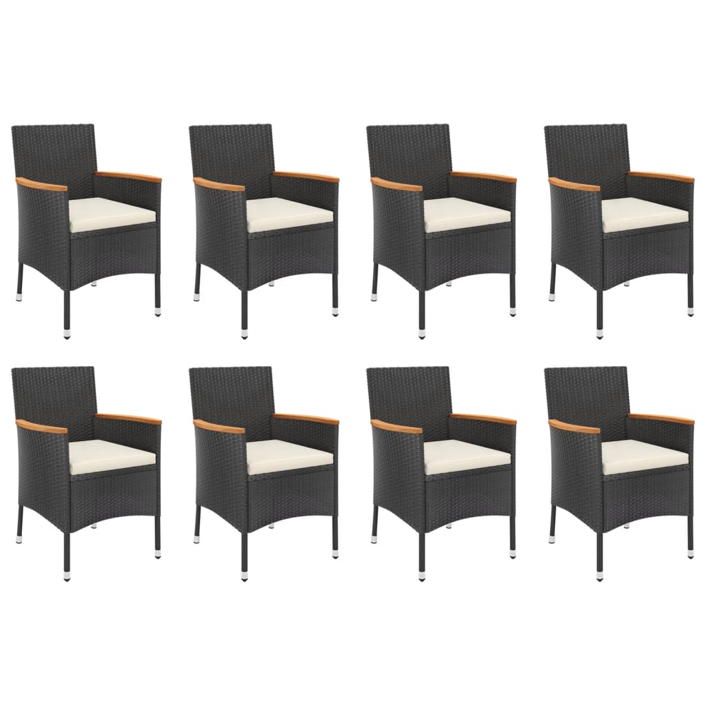 9 Piece Garden Dining Set With Cushions Black Poly Rattan