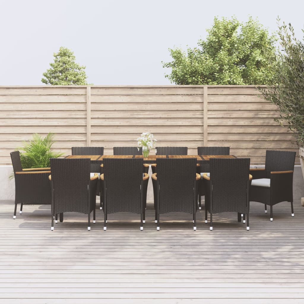 9 Piece Garden Dining Set With Cushions Black Poly Rattan