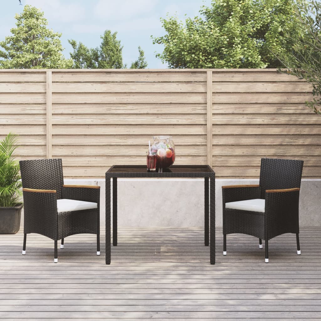 9 Piece Garden Dining Set With Cushions Black Poly Rattan