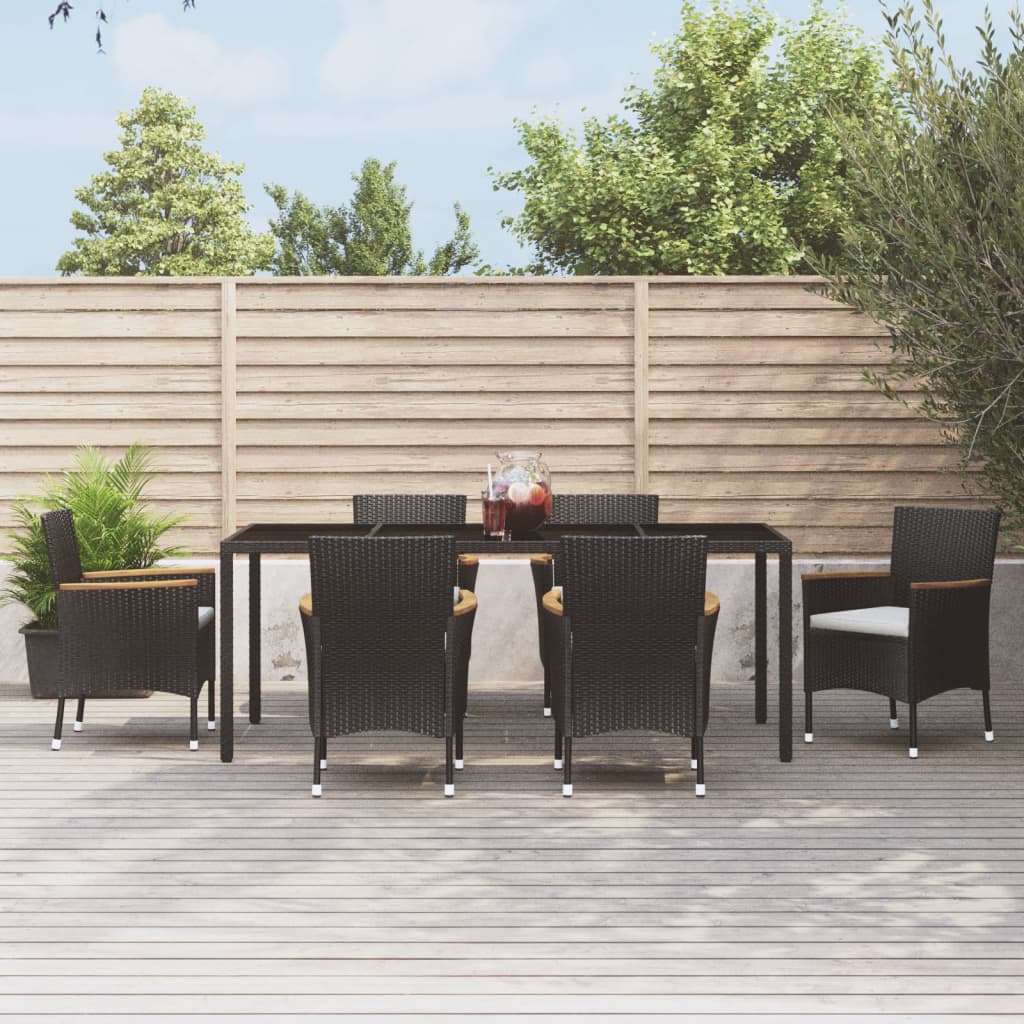 9 Piece Garden Dining Set With Cushions Black Poly Rattan