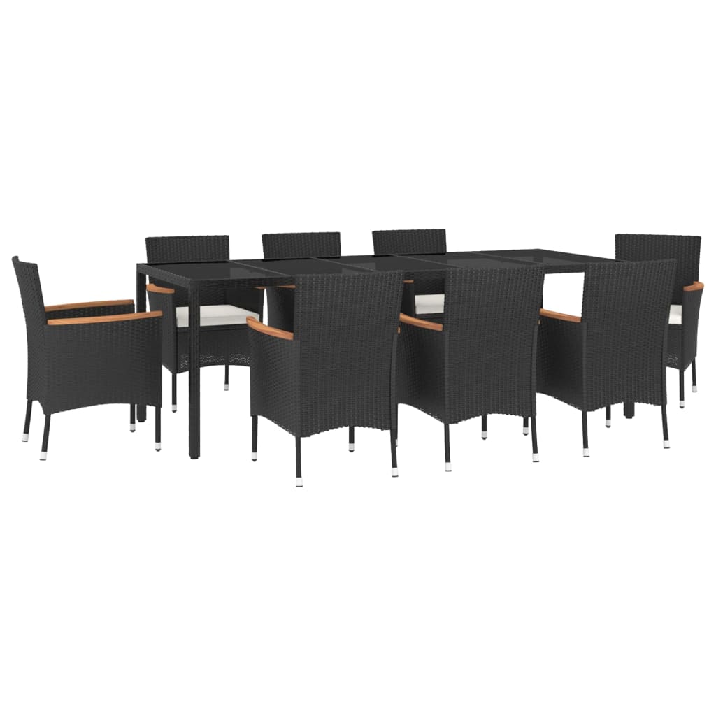 9 Piece Garden Dining Set With Cushions Black Poly Rattan