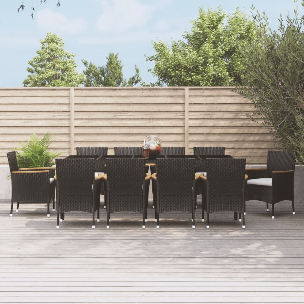 9 Piece Garden Dining Set With Cushions Black Poly Rattan