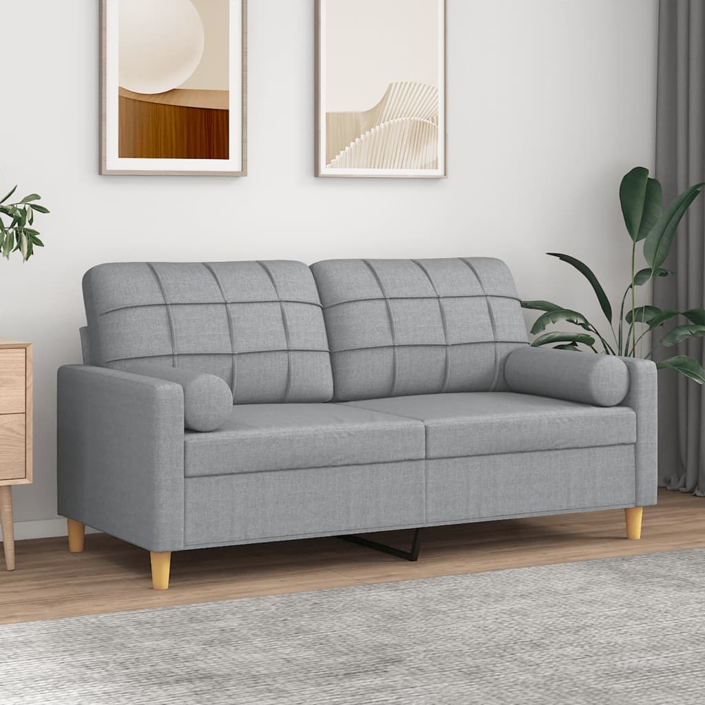 2-Seater Sofa with Throw Pillows Light Grey 140 cm Fabric