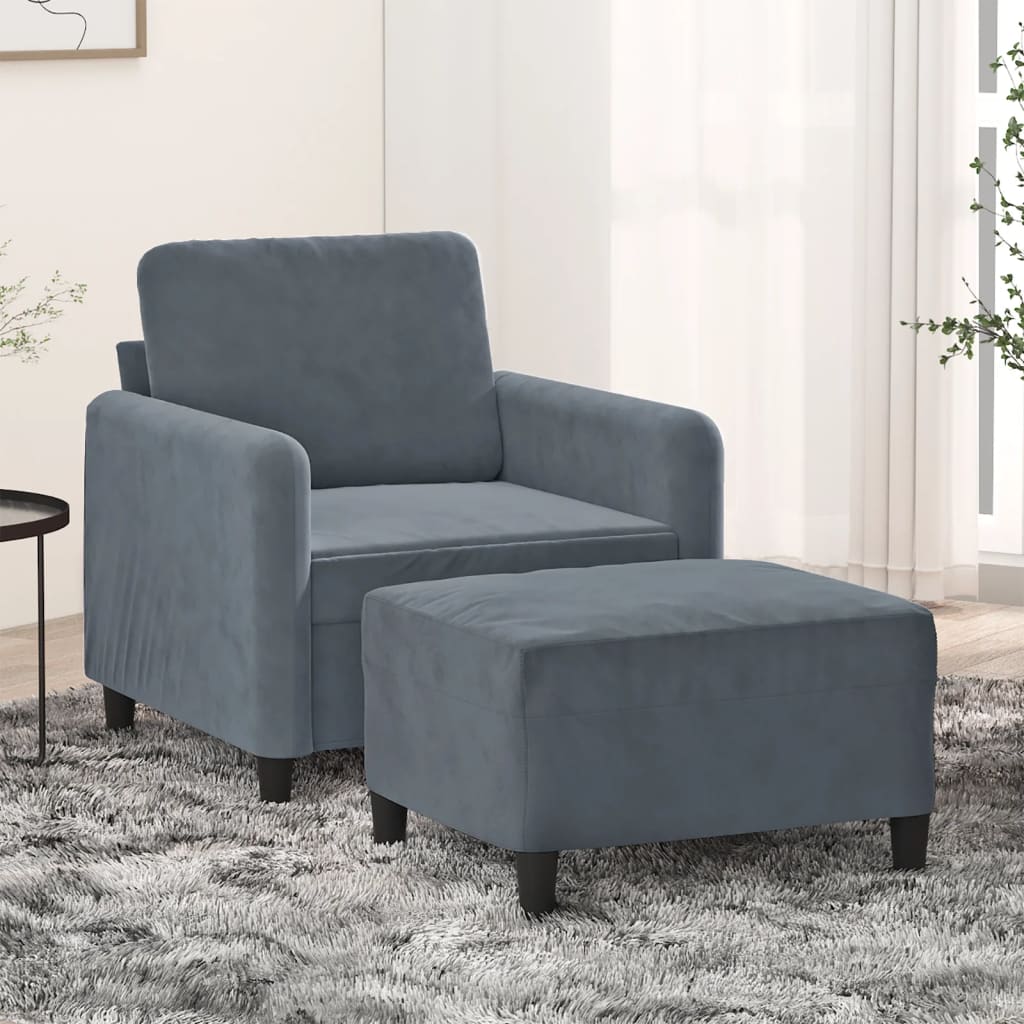 Sofa Chair with Footstool Dark Grey 60 cm Velvet