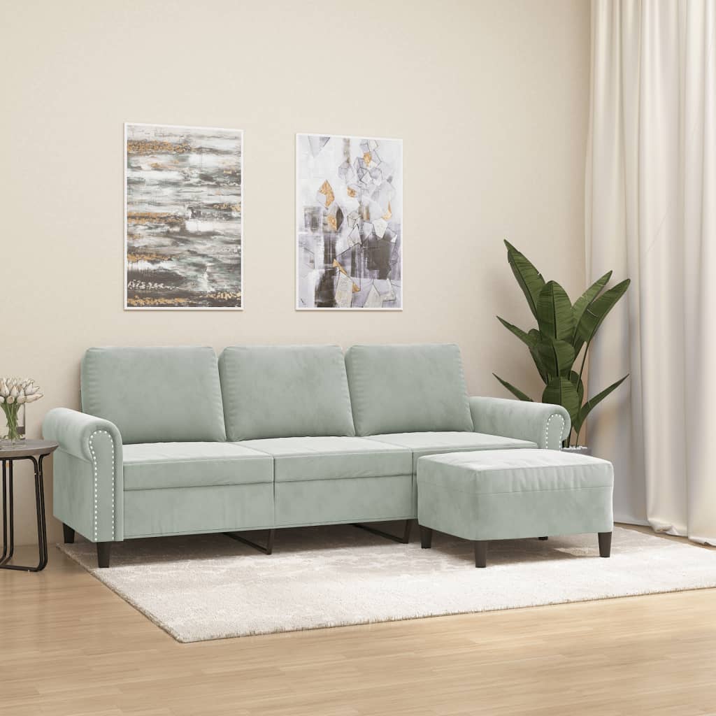 3-Seater Sofa With Footstool 180 Cm Velvet