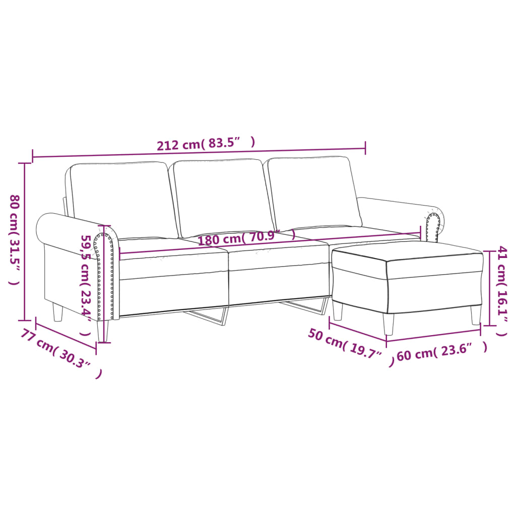 3-Seater Sofa With Footstool 180 Cm Velvet