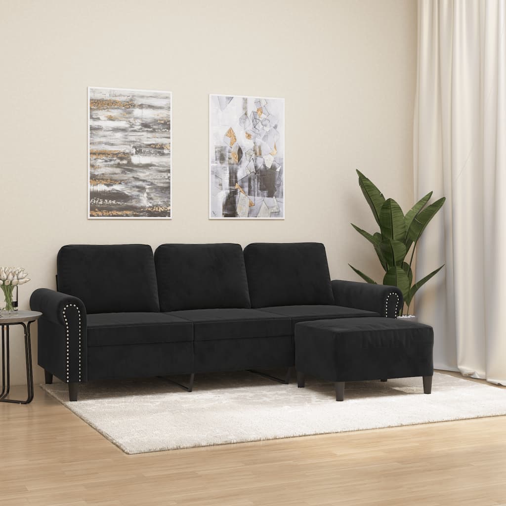 3-Seater Sofa With Footstool 180 Cm Velvet