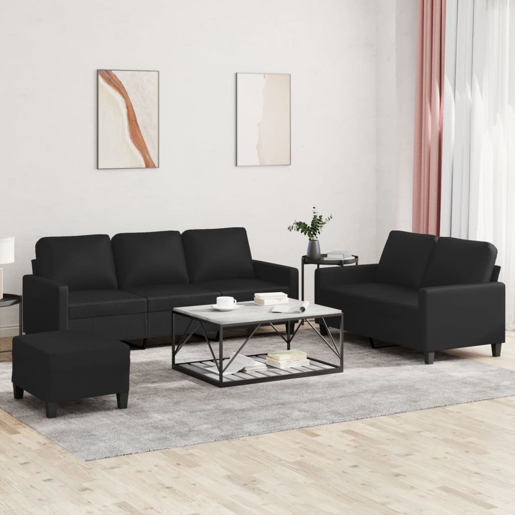 3 Piece Sofa Set with Cushions Black Faux Leather