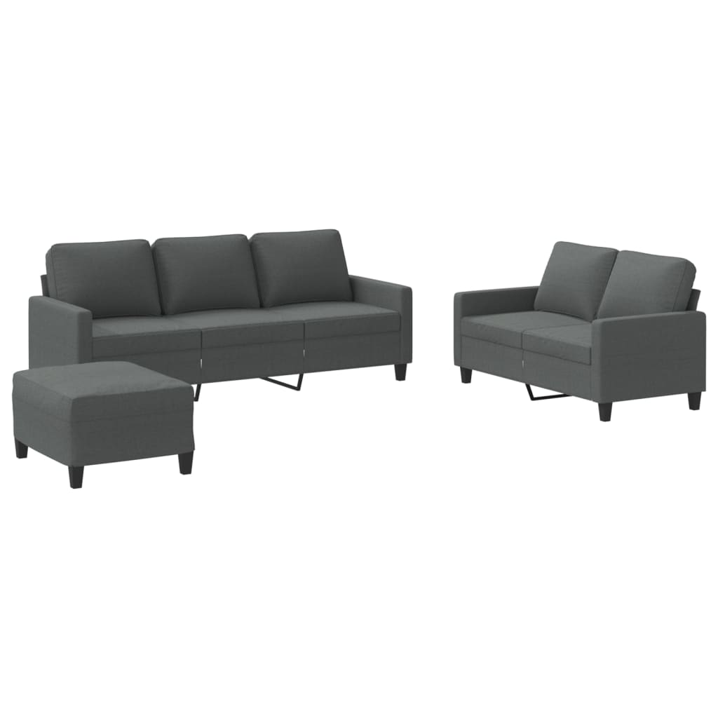 3 Piece Sofa Set with Cushions Dark Grey Fabric