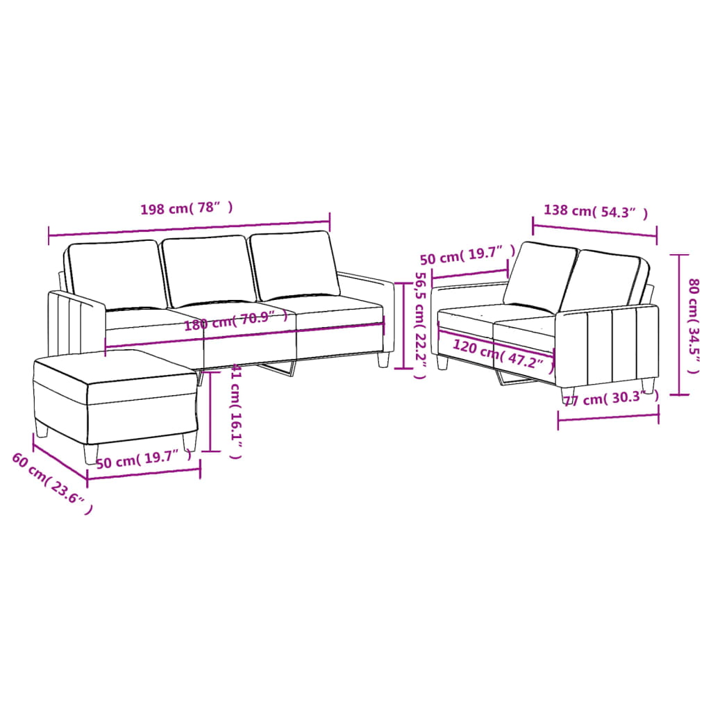 3 Piece Sofa Set With Cushions Fabric