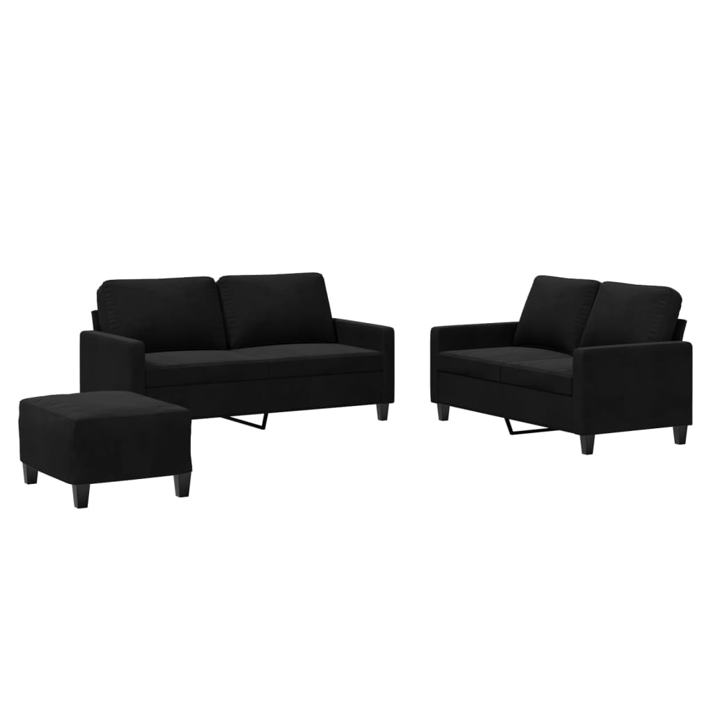 3 Piece Sofa Set with Cushions Black Velvet