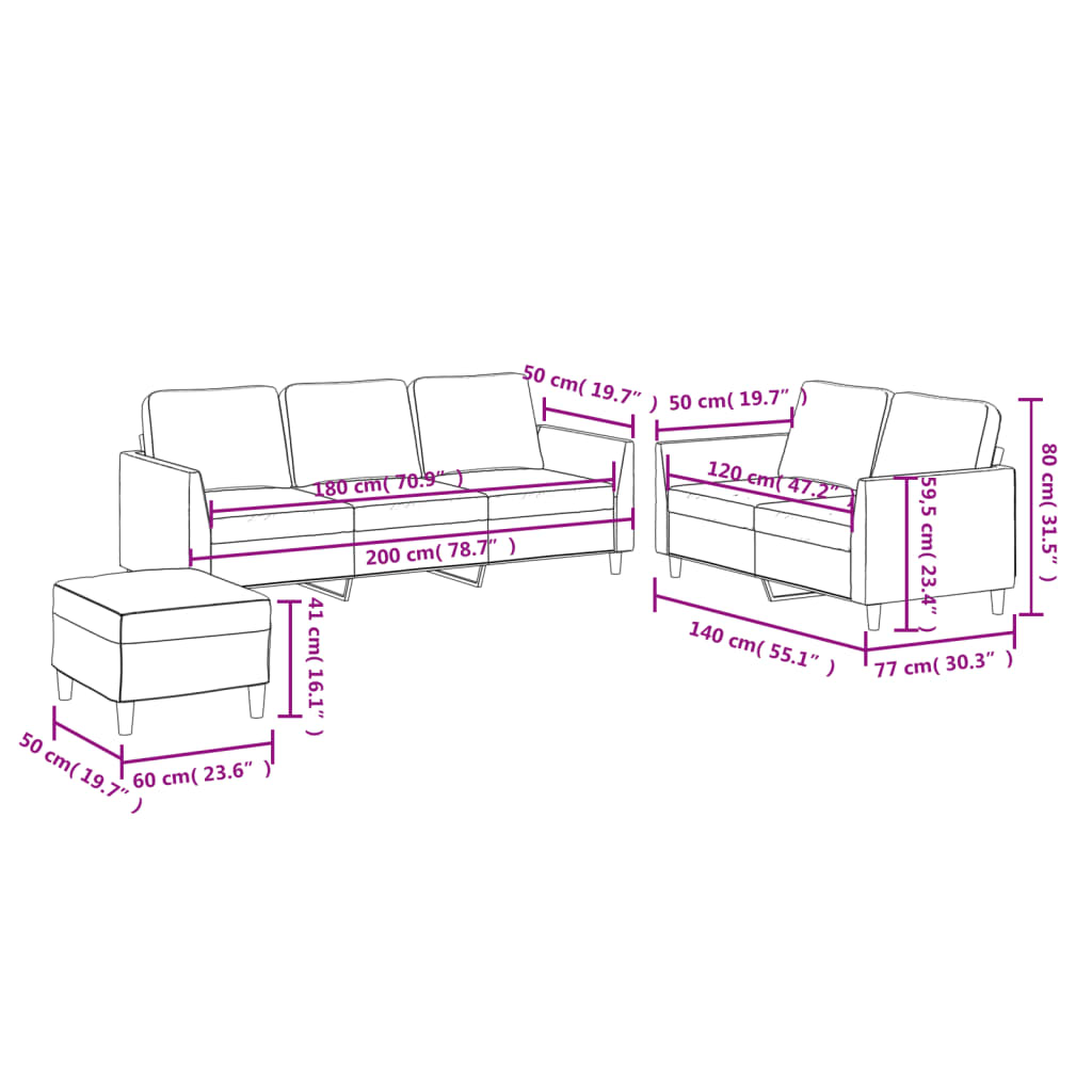 3 Piece Sofa Set With Cushions Faux Leather